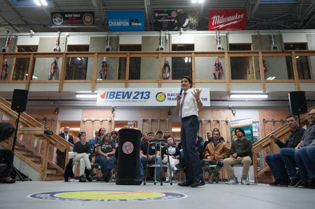 March 1, 2023, PORT COQUITLAM, BC, CANADA: Prime Minister Justin Trudeau responds to a question during a town hall with electrician apprentices at the Electrical Joint Training Committee facility in Port Coquitlam, B.C., on Wednesday, March 1, 2023. PORT COQUITLAM CANADA  - ZUMAc35_ 20230301_zaf_c35_057 Copyright: xDarrylxDyckx