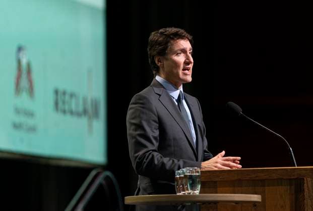 March 2, 2023, Vancouver, BC, CANADA: Prime Minister Justin Trudeau deliverers the morning keynote address at the Gathering Wisdom Forum in Vancouver on Thursday, March 2, 2023. Vancouver CANADA  - ZUMAc35_ 20230302_zaf_c35_032 Copyright: xRichxLamx