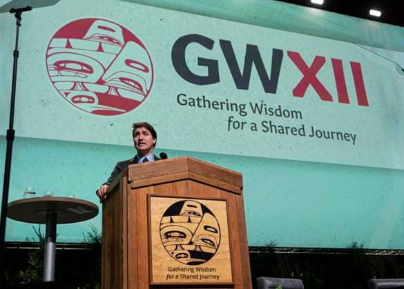 March 2, 2023, Vancouver, BC, CANADA: Prime Minister Justin Trudeau speaks at the Gathering Wisdom Forum in Vancouver on Thursday March 2, 2023. Vancouver CANADA  - ZUMAc35_ 20230302_zaf_c35_036 Copyright: xRichxLamx