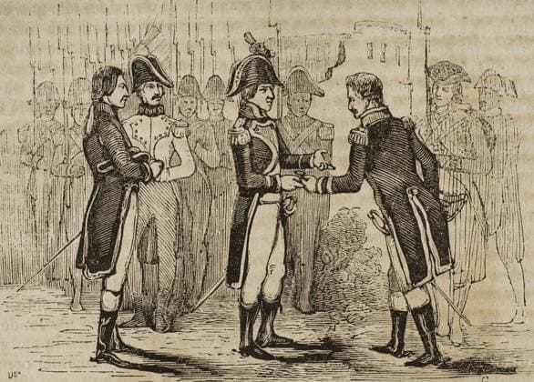 Cession of the territories of Louisiana from the Kingdom of Spain to Napoleon Bonaparte s France, as a result of the Treaty of San Ildefonso in 1803. Engraving, 19th century. Reign of Charles IV of Spain. Cession of the territories of Louisiana from the Kingdom of Spain to Napoleon Bonaparte s France, as a result of the Treaty of San Ildefonso in 1803. Louisiana was returned to France because of Napoleon s influence. Engraving. Historia del Levantamiento, guerra y revolucion de Espana by the Conde de Toreno. Madrid, 1851. France  Copyright: xKenaxImagesx 353-38485