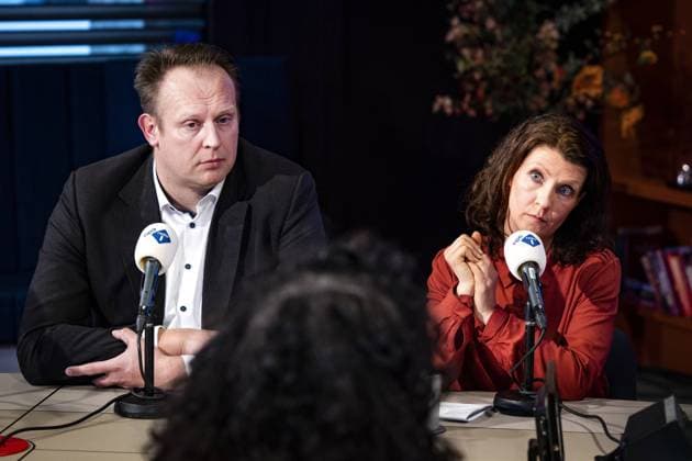 THE HAGUE - Party chairman Pieter Heerma and Esther Ouwehand during a NOS Television debate in the context of the Provincial Council elections on 15 March. During the broadcast, themes such as housing, migration and trust in politics will be discussed. ANP RAMON VAN FLYMEN netherlands out - belgium out  Copyright: xx x464084524x originalFilename: 464084524.jpg