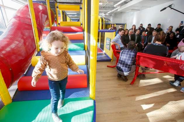 March 3, 2023, WINNIPEG, MANITOBA, CANADA: A child plays on a play structure as Prime Minister Justin Trudeau talks to parents at the YMWCA daycare in Winnipeg, Friday, March 3, 2023. Trudeau said Manitoba will achieve an average of $10-a-day child care by April 2, three years ahead of schedule for the Liberal government s target for its national plan. WINNIPEG CANADA  - ZUMAc35_ 20230303_zaf_c35_045 Copyright: xJohnxWoodsx