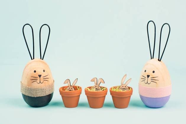 Cute easter bunny family, rabbit baby in a flower pot, spring holiday greeting card Cute easter bunny family, rabbit baby in a flower pot, spring holiday greeting card Copyright: xZoonar.com BeritxKesslerx 19650920