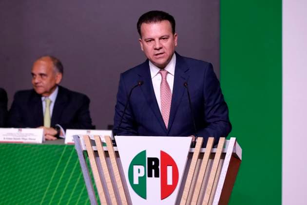 The Institutional Revolutionary Party of Mexico celebrates its 94th anniversary March 4, 2023, Mexico City, Mexico: Durango Governor Esteban Villegas Villarreal in his message at the 94th anniversary of the Institutional Revolutionary Party at the national headquarters in Mexico City, Mexico. on March 4, 2023 in Mexico City, Mexico (Photo by Luis Barron Eyepix Group). Copyright: xLuisxBarronx xEyepixxGroupx LB20230304_PRI94A3