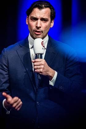 EINDHOVEN - Thierry Baudet of Forum for Democracy speaks during a campaign meeting in the Evoluon for the provincial elections. ANP ROB ENGELAAR netherlands out - belgium out  Copyright: xx x464247155x originalFilename: 464247155.jpg