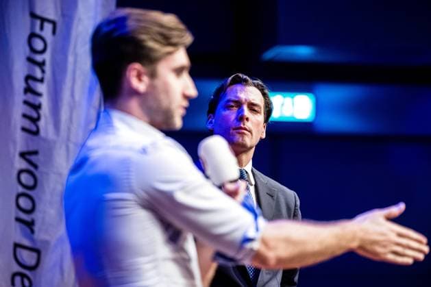EINDHOVEN - Freek Jansen and Thierry Baudet of Forum for Democracy speak during a campaign meeting in the Evoluon for the Provincial Council elections. ANP ROB ENGELAAR netherlands out - belgium out  Copyright: xx x464247228x originalFilename: 464247228.jpg