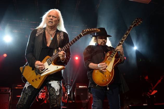 January 11, 2017 - Pompano Beach, FL, United States - Rickey Medlocke and Gary Rossington of Lynyrd Skynyrd performing at The Pompano Beach Amphitheater on February 10, 2017 in Pompano Beach, Florida Pompano Beach United States *** January 11, 2017 Pompano Beach, FL, United States Rickey Medlocke and Gary Rossington of Lynyrd Skynyrd performing at The Pompano Beach Amphitheater on February 10, 2017 in Pompano Beach, Florida Pompano Beach United States  - ZUMAny1_ 20170111_zaf_ny1_374 Copyright: xSolarx