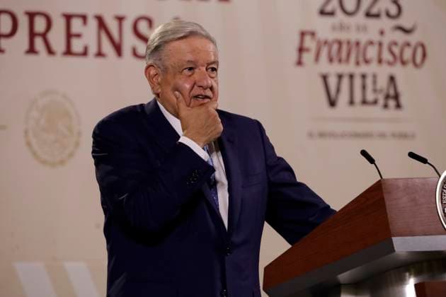 President of Mexico at press conference at the National Palace March 6, 2023, Mexico City, Mexico: Mexican President Andres Manuel Lopez Obrador at the daily morning press conference at the National Palace in Mexico City, Mexico. on March 6, 2023 in Mexico City, Mexico (Photo by Luis Barron Eyepix Group). Copyright: xLuisxBarronx xEyepixxGroupx LB20230306_AMLO21