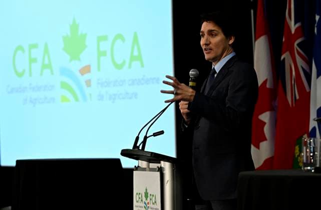 March 6, 2023, Ottawa, ON, CAN: Prime Minister Justin Trudeau makes a keynote address at the Canadian Federation of Agriculture Annual General Meeting, in Ottawa, on Monday, March 6, 2023. Ottawa CAN  - ZUMAc35_ 20230306_zaf_c35_054 Copyright: xJustinxTangx