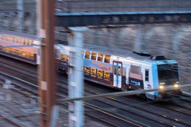 Paris, France March 6, 2023 - A train passes on the railroad tracks that lead to the Gare De Lyon. The SNCF unions are calling for a renewable strike against the pension reform starting Tuesday, March 7, 2023. Numerous disruptions are expected for TGV, TER and Transilien trains. GREVE DE TRAIN, SNCF, GARE DE LYON, ILLUSTRATION, GENERIQUE, PERTURBATIONS, RAIL, CHEMINOTS, CIRCULATION DES TRAINS, TRAJET, TRANSPORT, DEPLACEMENTS, MOUVEMENT SOCIAL, REFORME DES RETRAITES, BLOCAGE, GREVE RECONDUCTIBLE, LUTTE SOCIALE, CHEMIN DE FER, FERROVIAIRE, FRANCE A L ARRET, RATP, TRANSILIEN, TRAIN DE BANLIEUE  Copyright: xVincentxIsorex