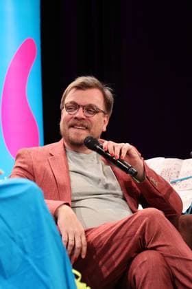 Nilz Bokelberg, the presenter on stage at the Literature Festival Lit Cologne on 3 03 2023 at the Volksbuehne am Rudolfplatz in Cologne Literature Festival Lit Cologne 2023 in Cologne