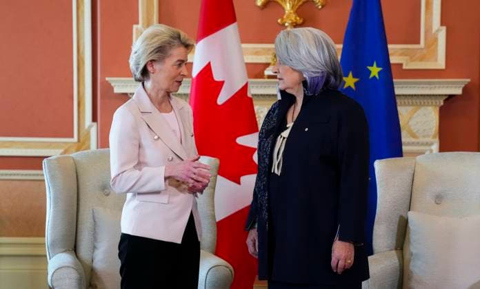 March 8, 2023, Ottawa, ON, CAN: European Commission President Ursula von der Leyen meets with Governor General Mary Simon at Rideau Hall in Ottawa on Wednesday, March 8, 2023. Ottawa CAN  - ZUMAc35_ 20230308_zaf_c35_009 Copyright: xSeanxKilpatrickx