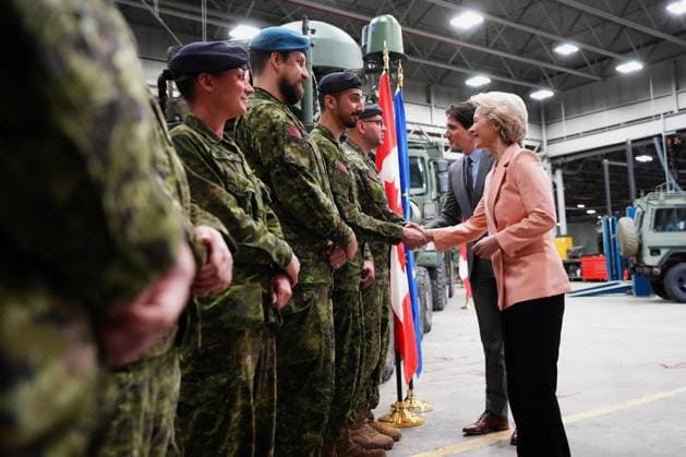 March 7, 2023, Kingston, ON, CANADA: Prime Minister Justin Trudeau and European Commission President Ursula von der Leyen greet Canadian Forces personnel during an event, in Kingston, Ont., Tuesday, March 7, 2023. Kingston CANADA  - ZUMAc35_ 20230307_zaf_c35_009 Copyright: xSeanxKilpatrickx