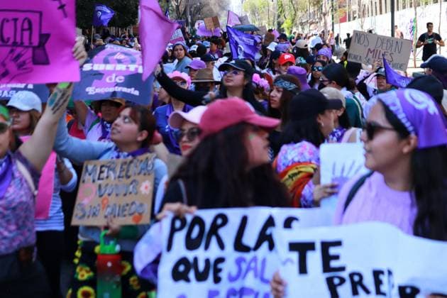 International Women s Day March March 08, 2023, Mexico City, Mexico: Contingents of women march to commemorate International Women s Day, as well as to demand their rights and denounce rapists and stalkers. On March 08, 2023 in Mexico City, Mexico. (Photo by Carlos Santiago Eyepix Group) Copyright: xCarlosxSantiagox xEyepixxGroupx CS202303085395