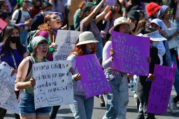 Thousands of women take to the streets to protest 8M in Mexico State March 08 , 2023 Toluca, Mexico : As part of the activities of International Women s Day, mobilizations are taking place all over the country and the capital of the State of Mexico was no exception, therefore, from young girls to elderly women came to the meeting points, gradually filling the streets with purple. on March 08 , 2023 in Toluca, MÃ xico. (Photo by Arturo Hernandez Eyepix Group) Copyright: xArturoxHernandezx xEyepixxGroupx AH_080323_02