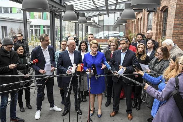 <p>Am 9. März 2023 fanden in Berlin Koalitionsverhandlungen zwischen der CDU und der SPD statt.vl. Stefan Evers, Kai Wegner, Franziska Giffey, Raed Saleh. Deutschland Berlin Berlin Copyright: SergejxGlanze
