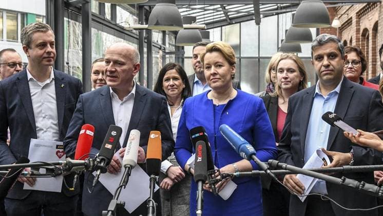 <p>Am 9. März 2023 fanden in Berlin Koalitionsverhandlungen zwischen der CDU und der SPD statt.vl. Stefan Evers, Kai Wegner, Franziska Giffey, Raed Saleh. Deutschland Berlin Berlin Copyright: SergejxGlanze