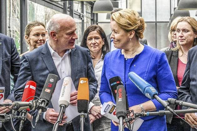<p>Am 9. März 2023 fanden in Berlin Koalitionsverhandlungen zwischen der CDU und der SPD statt.vl. Stefan Evers, Kai Wegner, Franziska Giffey, Raed Saleh. Deutschland Berlin Berlin Copyright: SergejxGlanze