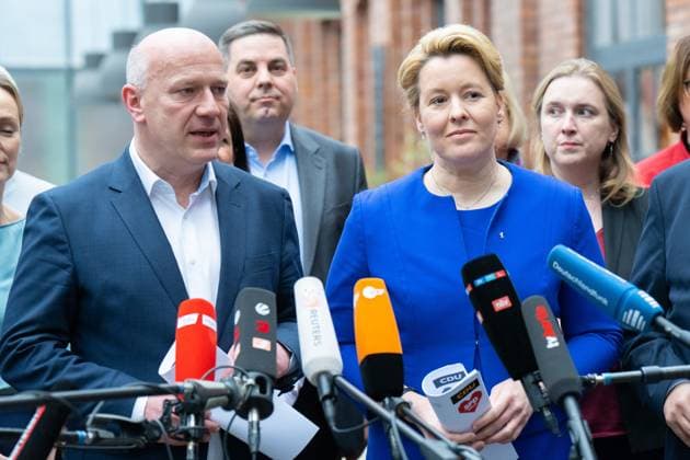 Coalition Negotiations Franziska Giffey, SPD, Governing Mayor of Berlin, Stefan Evers, CDU, Kai Wegner, CDU, State Chairman of CDU Berlin, Raed Saleh, SPD, Chairman of SPD Berlin, Coalition Negotiations between CDU and SPD Berlin Berlin GER