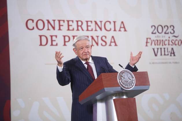 Mexican President, Lopez Obrador News Conference March 10, 2023, Mexico City, Mexico: Mexico™s President, Andres Manuel Lopez Obrador, gesticulates while response media questions during the briefing conference at National Palace. on March 10, 2023 in Mexico City, Mexico. (Photo by Julian Lopez Eyepix Group) Copyright: xJulianxLopez xEyepixxGroupx JL_10032023_89433