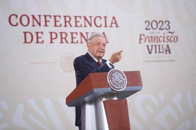 Mexican President, Lopez Obrador News Conference March 10, 2023, Mexico City, Mexico: Mexico™s President, Andres Manuel Lopez Obrador, gesticulates while response media questions during the briefing conference at National Palace. on March 10, 2023 in Mexico City, Mexico. (Photo by Julian Lopez Eyepix Group) Copyright: xJulianxLopez xEyepixxGroupx JL_10032023_89435