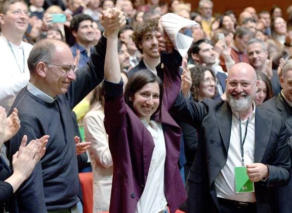 News Themen der Woche KW10 News Bilder des Tages Italien, Parteitag der Partito Democratico in Rom March 12, 2023, ROMA, ITALY: Party secretary Elly Schlein, between Enrico Letta (L) and Stefano Bonaccini, at the National Assembly of the Democratic Party at the La Nuvola convention center in Rome, Italy, 12 March 2023..ANSA FABIO CIMAGLIA ROMA ITALY - ZUMAa110 20230312_zaf_a110_012 Copyright: xFabioxCimagliax