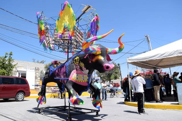 Monumental Cardboard Exhibition During International Fireworks Fair 08 March 2023, Tultepec, Mexico: General view of monumental cardboard figures as part of the International Fireworks Fair 2023 (IFF), festival in honor of Saint John of God, saint of fireworks. The bulls are paper mache and cardboard. Since morning they parade through the streets and compete for the bull with the best design. on March 12, 2023 in Tultepec, Mexico. (Photo: Francisco Morales Eyepix Group) Copyright: xFranciscoxMorales xEyepixxGroupx DM_9002_FM_6436