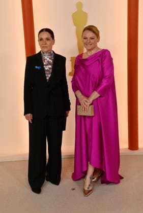 (L-R) Heike Merker and Linda Eisenhamerova attend the 95th annual Academy Awards at the Dolby Theatre in the Hollywood section of Los Angeles on Sunday, March 12, 2023.  LAP2023031208 JIMxRUYMEN