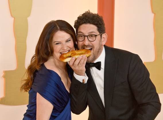 (L-R) Katie Lowes and Adam Shapiro attend the 95th annual Academy Awards at the Dolby Theatre in the Hollywood section of Los Angeles on Sunday, March 12, 2023.  LAP2023031211009 JIMxRUYMEN