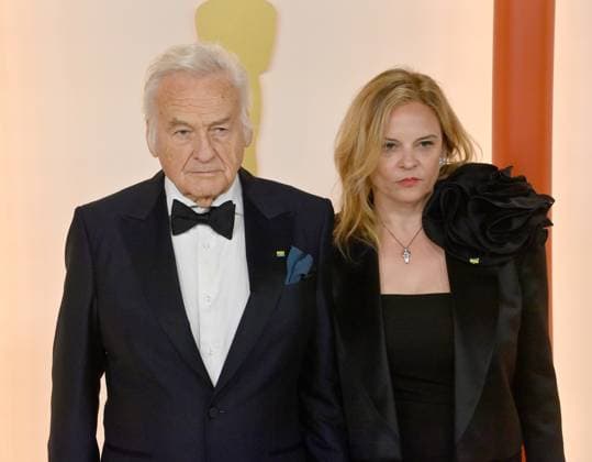 (L-R) Jerzy Skolimowski and Ewa Piaskowska attend the 95th annual Academy Awards at the Dolby Theatre in the Hollywood section of Los Angeles on Sunday, March 12, 2023.  LAP2023031211049 JIMxRUYMEN