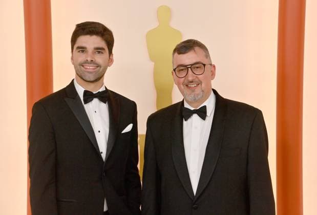 (L-R) Joao Gonzalez and Bruno Caetano attend the 95th annual Academy Awards at the Dolby Theatre in the Hollywood section of Los Angeles on Sunday, March 12, 2023.  LAP2023031211052 JIMxRUYMEN