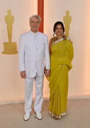 (L-R) David Byrne and Mala Gaonkar attend the 95th annual Academy Awards at the Dolby Theatre in the Hollywood section of Los Angeles on Sunday, March 12, 2023.  LAP2023031284 JIMxRUYMEN
