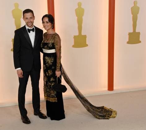 (L-R) Justin Marks and Rachel Kondo attend the 95th annual Academy Awards at the Dolby Theatre in the Hollywood section of Los Angeles on Sunday, March 12, 2023.  LAP2023031290 JIMxRUYMEN
