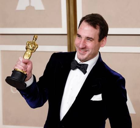 James Friend, winner of the award for Best Cinematography for All Quiet On The Western Front, appears backstage with his Oscar during the 95th annual Academy Awards at Loews Hollywood Hotel in the Hollywood section of Los Angeles on Sunday, March 12, 2023.  LAP20230312187 JOHNxANGELILLO