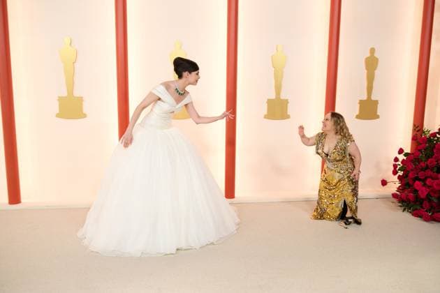 Sofia Carson and Sigrid Kandal Husjord arrive on the red carpet of The 95th OscarsÂ® at the DolbyÂ® Theatre at Ovation Hollywood on Sunday, March 12, 2023.  Copyright: xKyusungxGongx 34494-086PLX