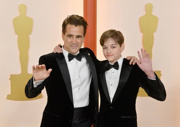 (L-R) Colin Farrell and Henry Tadeusz attend the 95th annual Academy Awards at the Dolby Theatre in the Hollywood section of Los Angeles on Sunday, March 12, 2023.  LAP2023031211223 JIMxRUYMEN