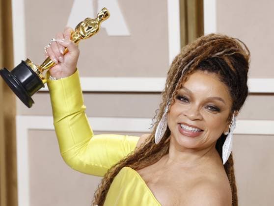 Ruth E. Carter, winner of the award for Best Costume Design for Black Panther: Wakanda Forever, appears backstage with her Oscar during the 95th annual Academy Awards at Loews Hollywood Hotel in the Hollywood section of Los Angeles on Sunday, March 12, 2023.  LAP202303128011 JohnxAngelillo