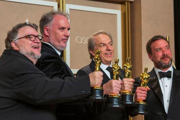 From left, Guillermo Del Toro, Mark Gustafson, Gary Ungar and Alex Bulkley pose with their Oscars for best animated feature film for Pinocchio , in the press room of the 95th edition of the Academy Awards ceremony, at the Dolby Theater in Hollywood, USA, 12 March 2023. 95th edition of the Academy Awards in Hollywood !ACHTUNG: NUR REDAKTIONELLE NUTZUNG!  Copyright: xArmandoxArorizox AME1945 20230313-3f22d1e8351c601abf62b28c89885cdda8133af7