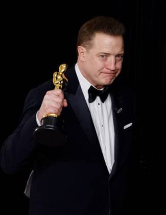 Brendan Fraser, winner of the award for Best Actor in a Leading Role for The Whale, appears backstage with his Oscar during the 95th annual Academy Awards at Loews Hollywood Hotel in the Hollywood section of Los Angeles on Sunday, March 12, 2023.  LAP20230312262 JOHNxANGELILLO