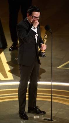 Ke Huy Quan accepts the OscarÂ® for Actor in a Supporting Role during the live ABC telecast of the 95th OscarsÂ® at the DolbyÂ® Theatre at Ovation Hollywood on Sunday, March 12, 2023.  Copyright: xA.M.P.A.S.x 34494-473PLX
