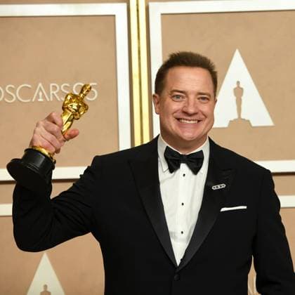 March 12, 2023, Los Angeles, California, USA: Actor BRENDAN FRASER took best actor honors for his performance as a morbidly obese man trying to reconnect with his estranged daughter in The Whale., celebrating his win in the Press Room during the 95th Academy Awards. Los Angeles USA - ZUMAz03_ 20230312_zbp_z03_457 Copyright: xKevinxSullivanx