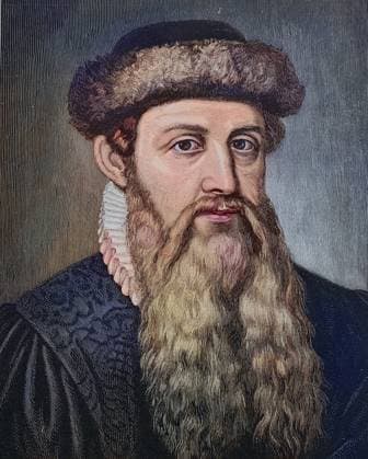 IMAGO History, Erfindung des Buchdrucks durch Johannes Gutenberg um 1450 Johannes Gensfleisch zum Laden zum Gutenberg war ein deutscher Schmied, Goldschmied, Drucker und Verleger, der den Buchdruck in Europa einführte, Historisch, digital restaurierte Reproduktion einer Vorlage aus dem 19. Jahrhundert Johannes Gensfleisch zur Laden zum Gutenberg was a German blacksmith, goldsmith, printer, and publisher who introduced printing to Europe, Historical, digitally restored reproduction of an original from the 19th century, exact date unknown 1f-491794