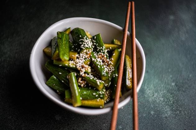 Asian spicy cucumber salad with soy sauce and sesame seeds AnnaBogush_ID13198_402727_003 Copyright: xAnnaxBogushx Model Released