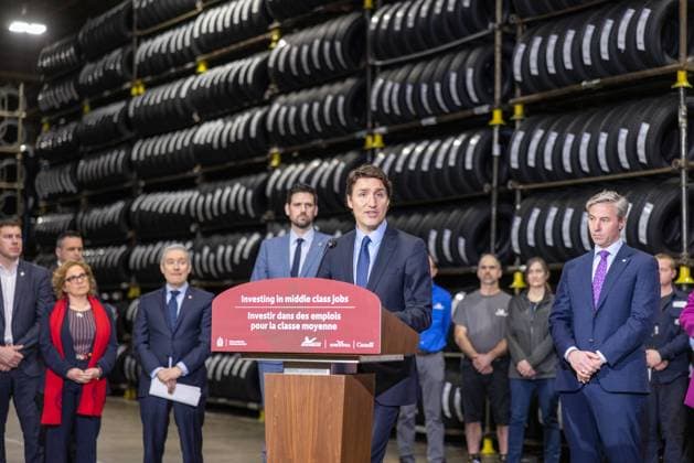 March 14, 2023, Bridgewater, NS, CANADA: Prime Minister Justin Trudeau makes a funding announcement at the Michelin tire plant in Bridgewater, N.S., Tuesday, March 14, 2023. Bridgewater CANADA  - ZUMAc35_ 20230314_zaf_c35_041 Copyright: xRileyxSmithx