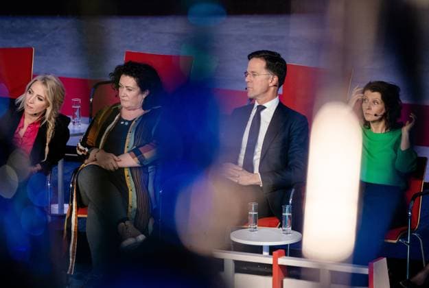 DEN BOSCH - Lilian Marijnissen (SP), Caroline van der Plas (BBB), Mark Rutte (VVD) and Esther Ouwehand (PvdD) during the television debate of the NOS in the run-up to the provincial elections. The party leaders of the twelve largest national parties have been invited to the debate in the Provincial House of North Brabant. ANP BART MAAT netherlands out - belgium out  Copyright: xx x465005994x originalFilename: 465005994.jpg