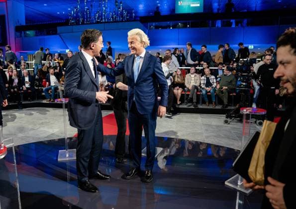 DEN BOSCH - Mark Rutte (VVD) and Geert Wilders (PVV) after the NOS television debate in the run-up to the provincial elections. The party leaders of the twelve largest national parties have been invited to the debate in the Provincial House of North Brabant. ANP BART MAAT netherlands out - belgium out  Copyright: xx x465006802x originalFilename: 465006802.jpg