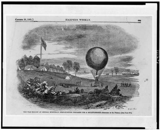 RECORD DATE NOT STATED The War balloon at General M Dowell s head-quarters preparing for a reconnoissance sketched by Ed. Pietsch.. Illus. from: Harper s weekly, 1861 Oct. 26, p. 679. Balloons (Aircraft), 1860-1870, Military reconnaissance, 1860-1870, United States, History, Civil War, 1861-1865, Military facilities. Copyright: xpiemagsx civwarpietiff12032023-1707 !ACHTUNG AUFNAHMEDATUM GESCHÄTZT!