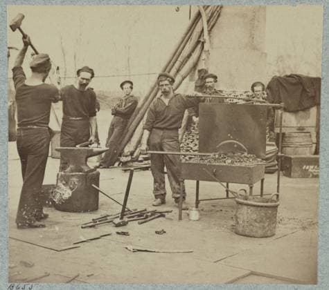 RECORD DATE NOT STATED Officers on deck of monitor Saugus, James River, Virginia. No. B655, Title from item, Mounted with four other photographs, For information on the identification of the photographer see article: Richmond Again Taken: Reappraising the Brady Legend through Photographs by Andrew J. Russell by Susan E. Williams in The Virginia Magazine of History and Biography, Vol. 110, No. 4 (2002), pp. 437-460, Gift; Col. Godwin Ordway; 1948. United States, History, Civil War, 1861-1865, United States, Virginia, James River. Copyright: xpiemagsx civwarpietiff12032023-10626 !ACHTUNG AUFNAHMEDATUM GESCHÄTZT!
