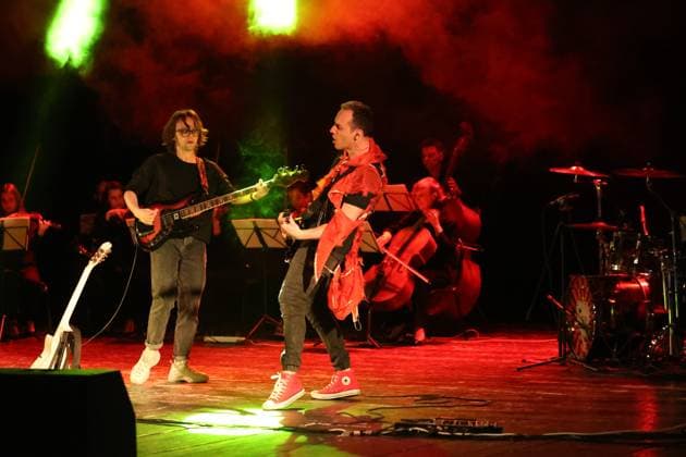 IVANO-FRANKIVSK, UKRAINE - MARCH 14, 2023 - Musicians of the Fontaliza rock band perform during a joint charity concert with the Quattro Corde string ensemble in support of the Armed Forces of Ukraine in Ivano-Frankivsk, western Ukraine. Concert of Fontaliza and Quattro Corde in Ivano-Frankivsk  Copyright: xYuriixRylchukx