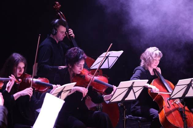 IVANO-FRANKIVSK, UKRAINE - MARCH 14, 2023 - Musicians of the Quattro Corde string ensemble are pictured during a joint charity concert with the Fontaliza rock band in support of the Armed Forces of Ukraine in Ivano-Frankivsk, western Ukraine. Concert of Fontaliza and Quattro Corde in Ivano-Frankivsk  Copyright: xYuriixRylchukx